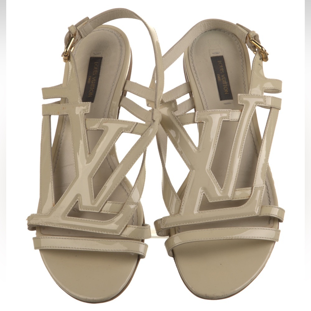 Louis Vuitton patent leather logo sandals